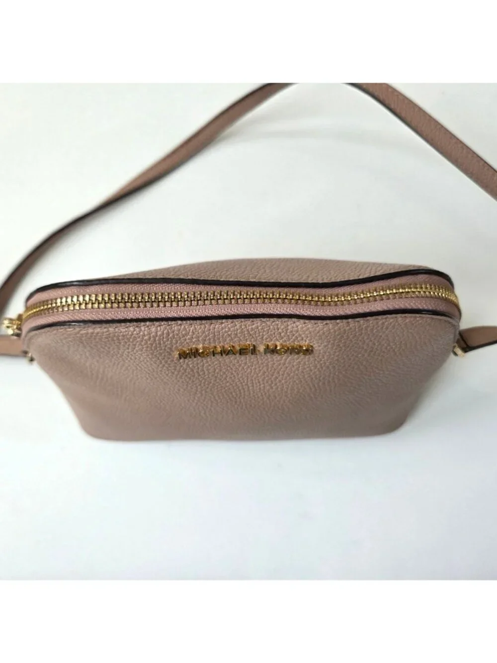 Michael Kors Purse Fawn Pink Tan Pebbled Leather Adele Dome Crossbody Preppy